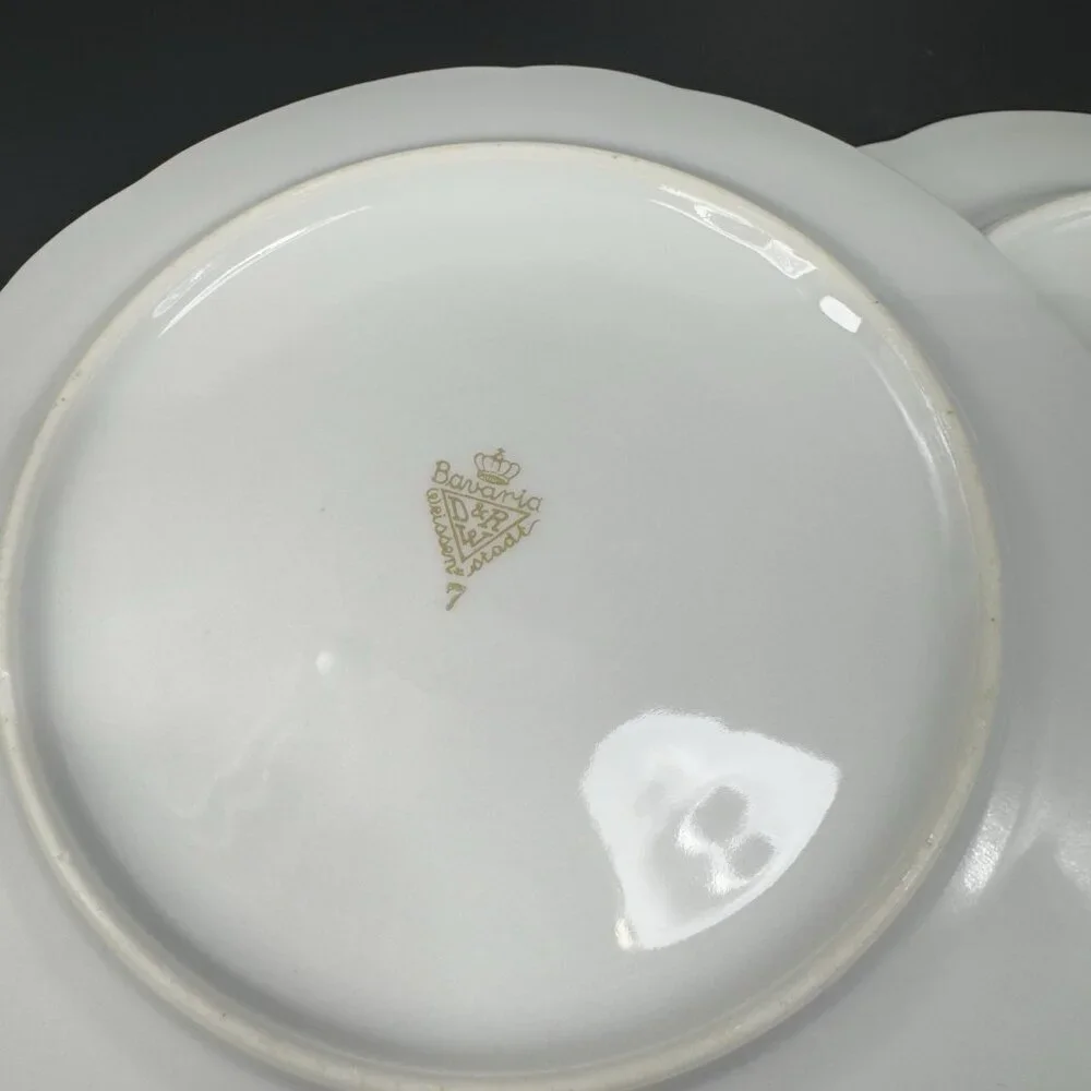 D&R W Weissen Bavaria Zeh Scherzer Germany Porcelain‎ Plate Dish Gold Trim Set 2